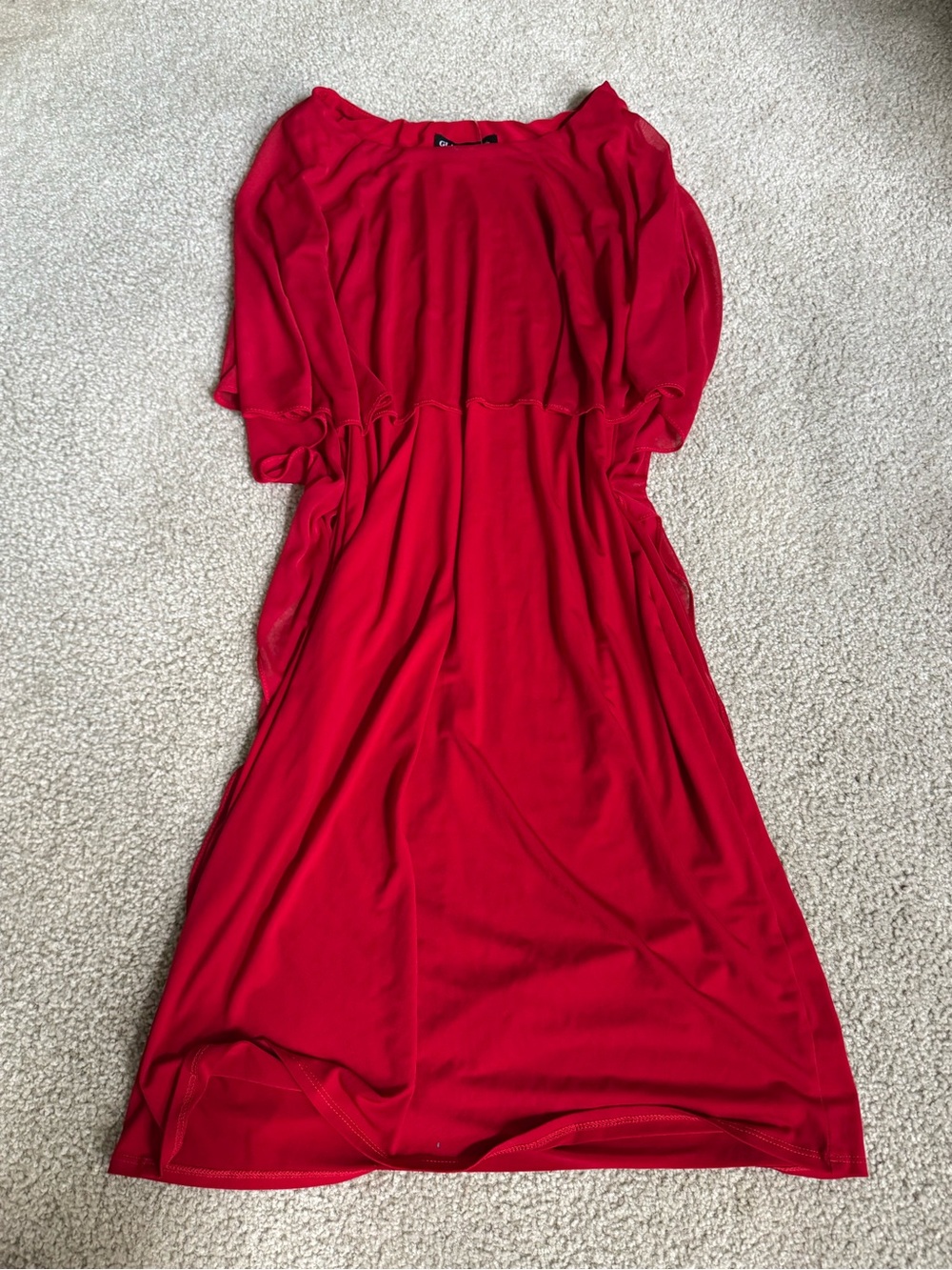 Glamour Vibrant Red Midi Dress with Boatneck Detail long sexy party